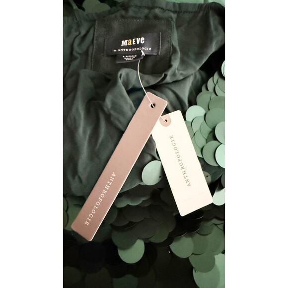 Anthropologie x Maeve Women's Sequined One-Shoulder Mini Dress Forrest Green NWT - Picture 11 of 14